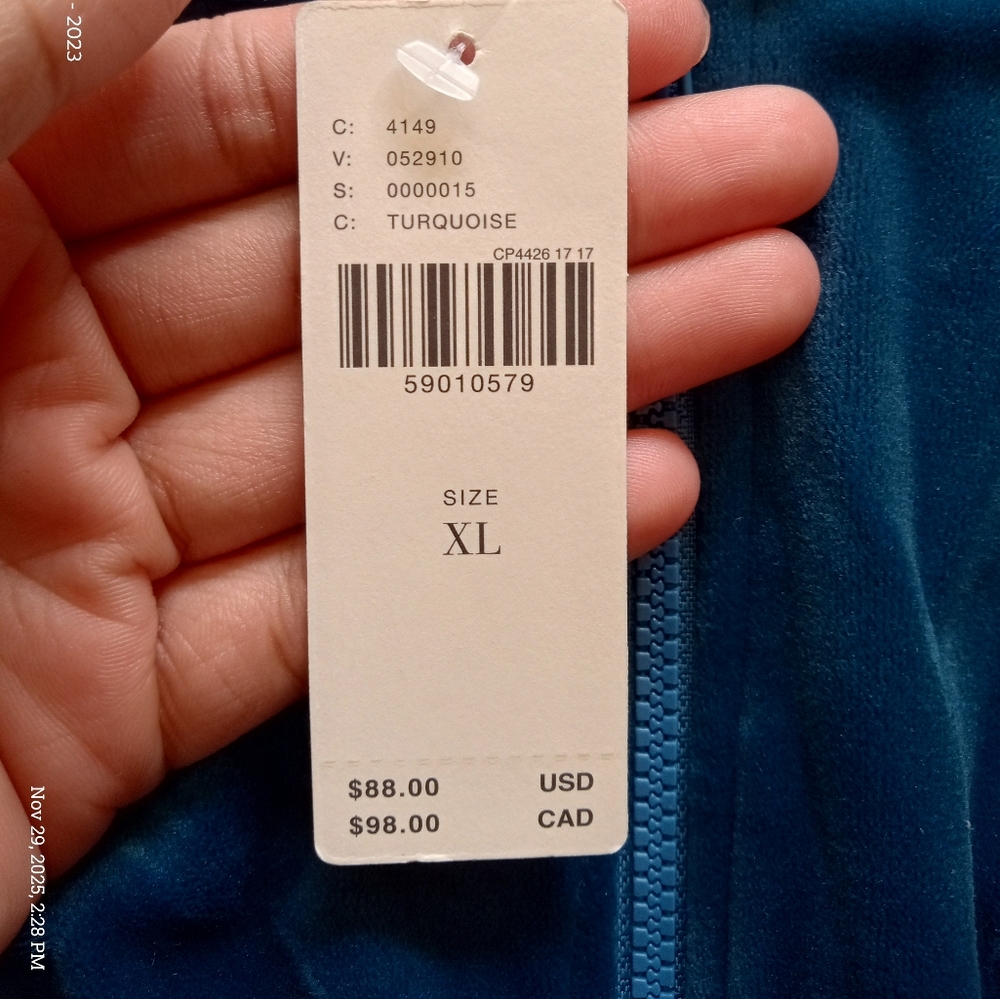 Anthropologie Women's Catie Cropped Velvet Zip-Up Hoodie Blue Size XL - Picture 8 of 9